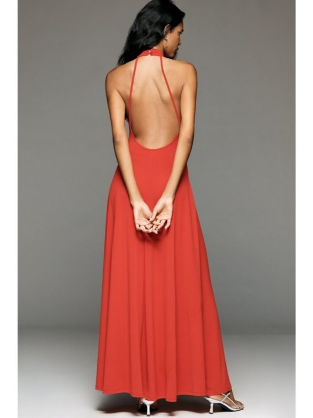 By Anthropologie Halter Maxi Occasion Dress Red Sexy Low Open Back 2XL